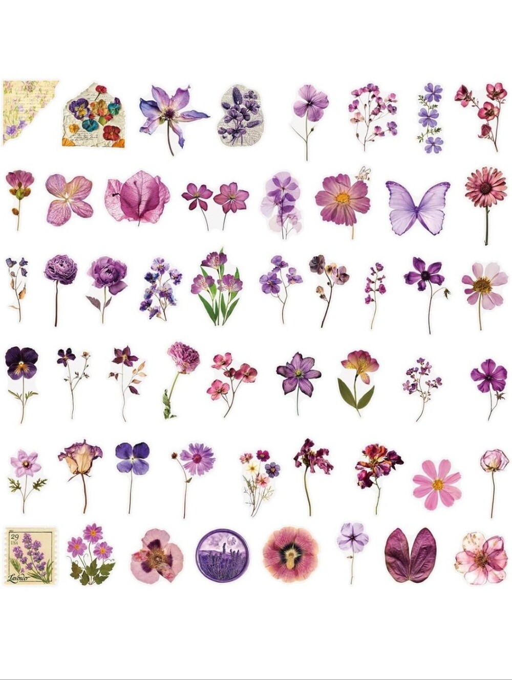 Purple Floral Sticker Sheet - Mixed Violet Blooms - Picture 2 of 3